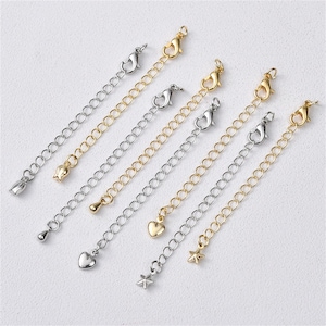 14K Gold Plated Extension Chain, Cable Chain With Lobster Clasps Teardrop/Heart Tag, Extender Chain for Bracelet Necklace Making, Clasp End