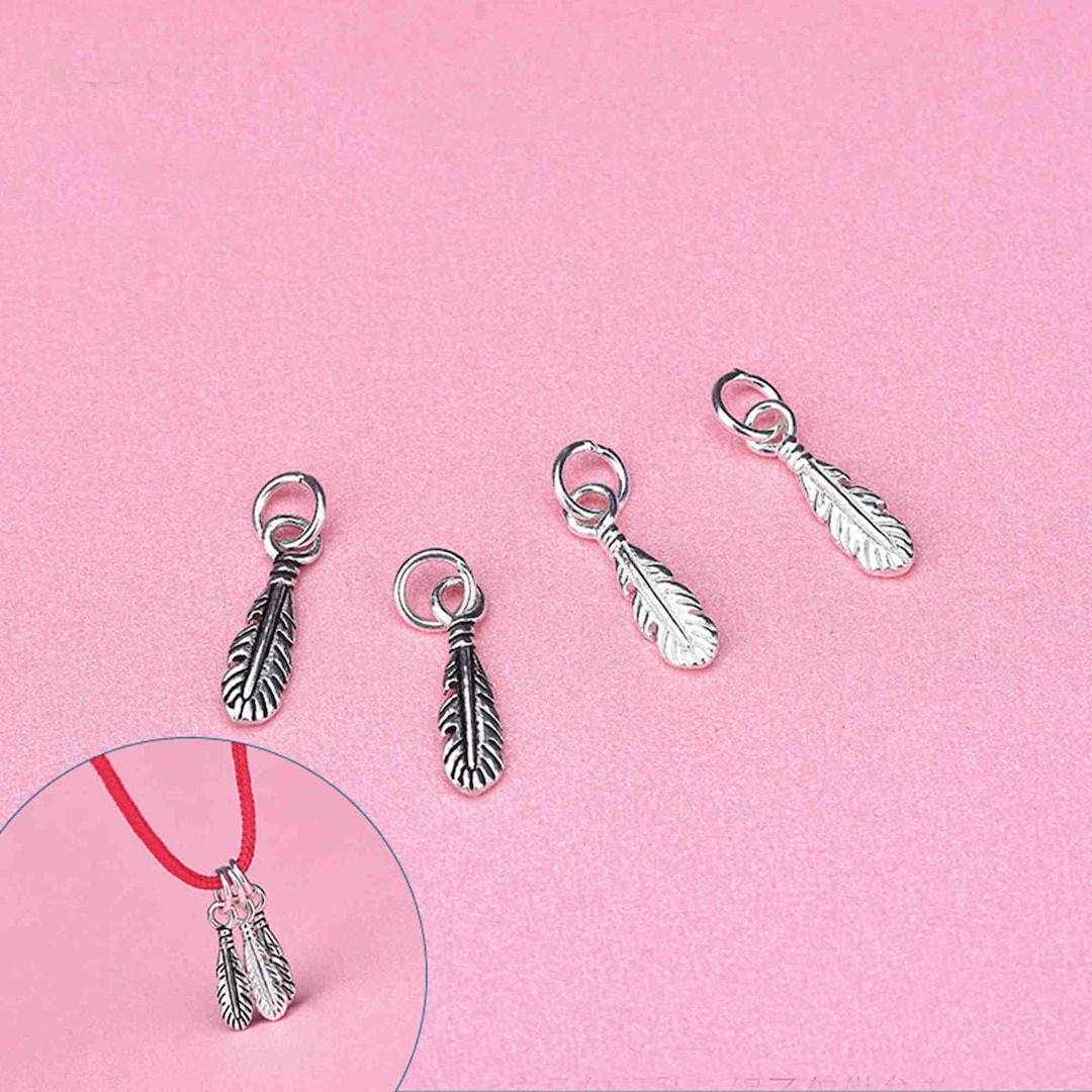 Sterling Silver Feather Charm Pendant, Bird Bracelet, Wing Necklace