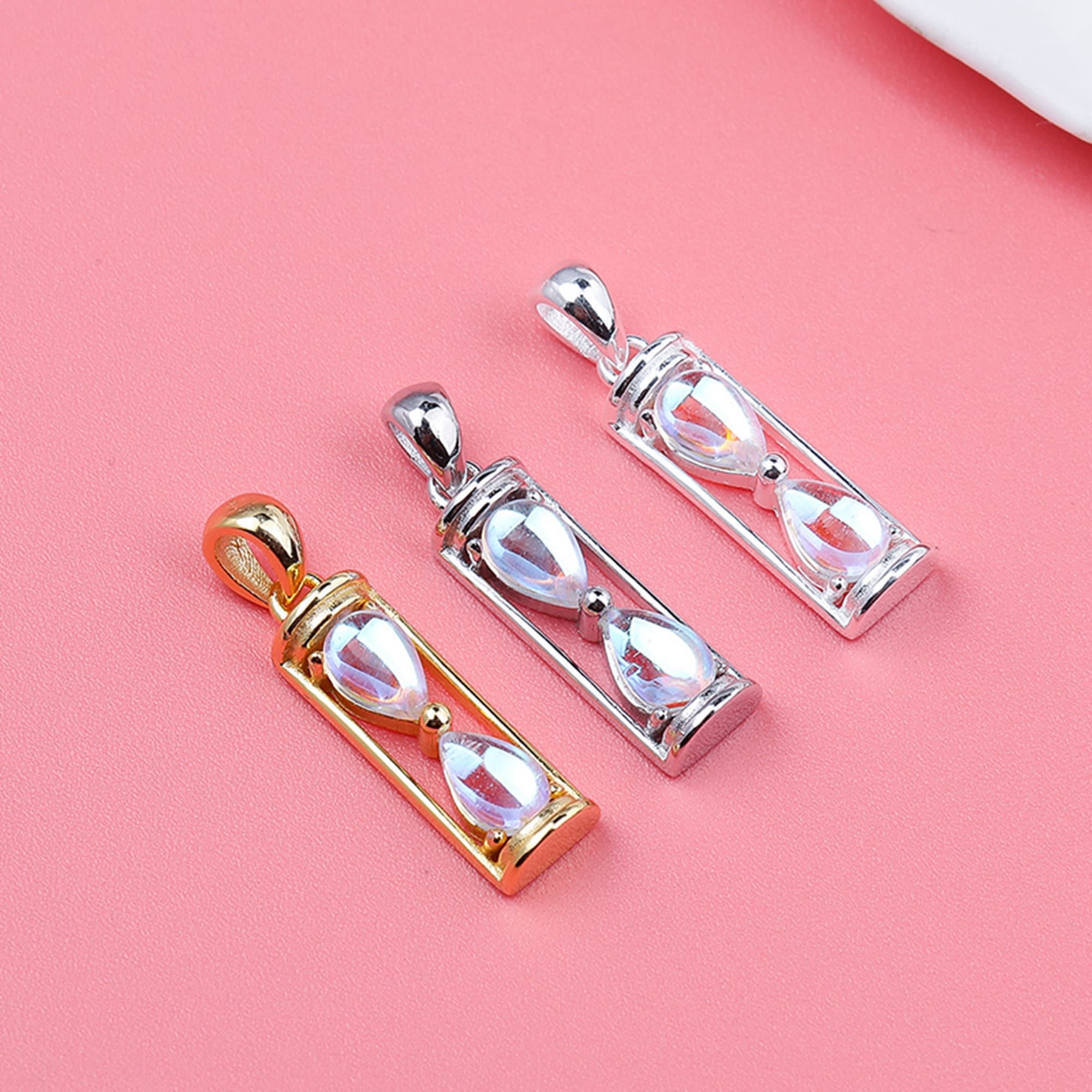 スターリングシルバー砂時計チャームペンダント、砂時計サンドタイマー