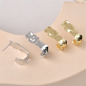 14K Gold Plated L-shaped Earring Post with Loop, Irregular Ear Post, Hammered Ear Stud, Ear Post, Dainty Post Earring,Earring Component