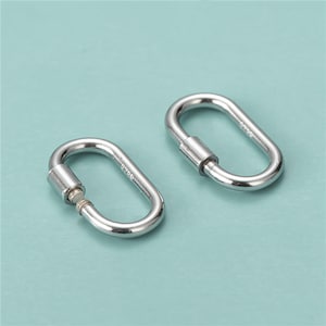 May include: Two shiny, silver-colored oval carabiner clips with screw-lock closures. The clips are made of metal and have a smooth, reflective surface. Each clip has the number "0780" etched on it. The background is a solid, light teal color.