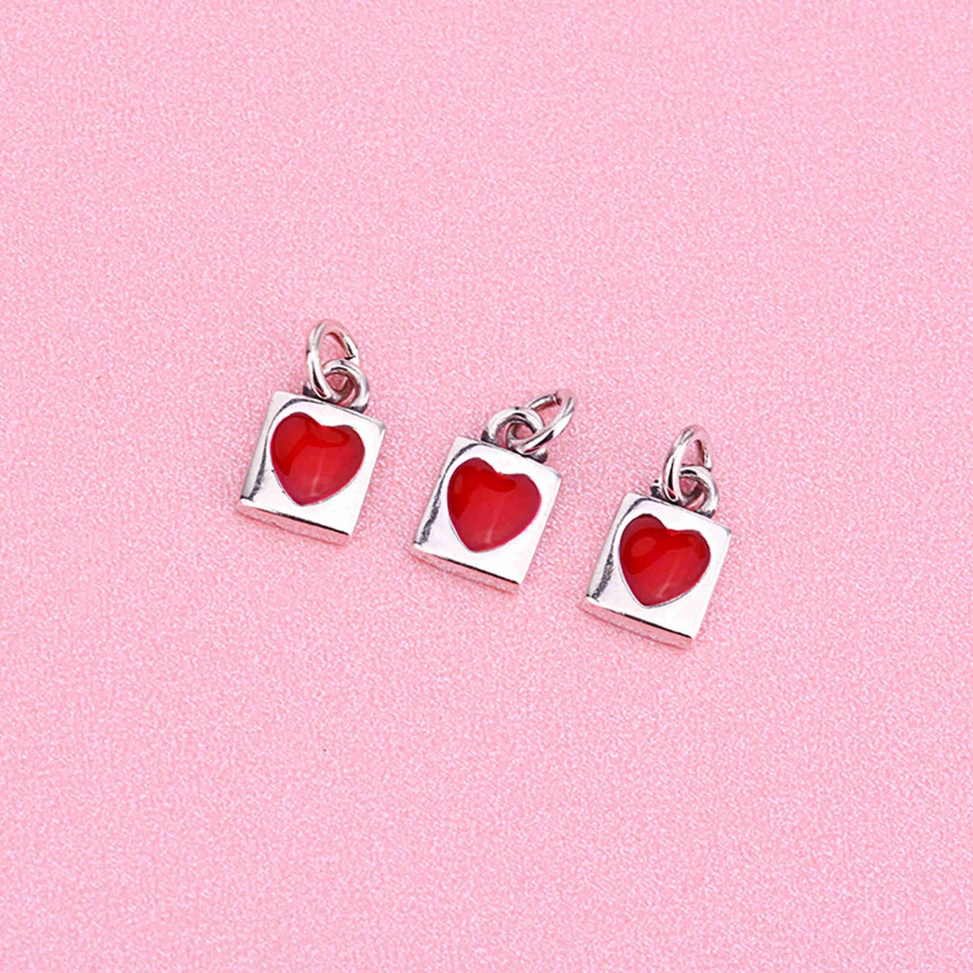 Sterling Silver Red Heart Lock Charm Pendant, Enamel Lock Bracelet
