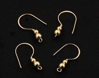 14K Gold Filled Flat Ear Wires w/ Bead, Gold Filled Earring Wire, Earring Hook, Earring Component, Smooth Ear Wire, Earring Jewelry Finding