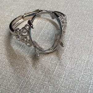 Sterling Silver Ring Setting, s925 Silver Oval Bezel Cup Setting, Sterling Silver Ring Blanks, Adjustable Ring Blanks 6-14*8-18mm