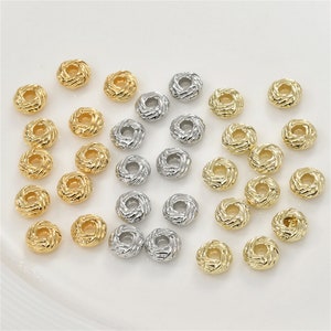 14K Gold Plated Pony Beads, 18K Gold Plated Spiral Bead, Weave Pattern Bead, Braided Bead, Tribal Bead, Bracelet Spacer,Knot Bead,Twist Bead