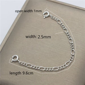 Extensões de corrente Figaro de prata esterlina com fecho de mola, corrente extensora Figaro 925, corrente extensora de pulseira, corrente extensora de colar