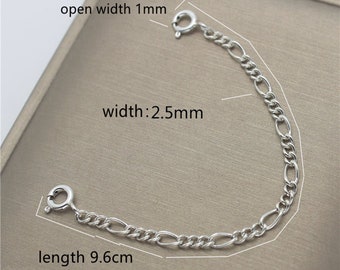 Sterling Silver Figaro Chain Extensions with Spring Clasp, 925 Figaro Curb Extender Chain, Bracelet Extension Chain, Necklace Chain Extender