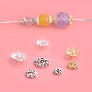 Blütenperlenkappe aus Sterlingsilber, 925er Silberperlenkappe, Kleeblattperlenkappe, Armband- und Halskettenperle, Schmuckherstellungszubehör (5 mm, 6 mm, 8 mm)