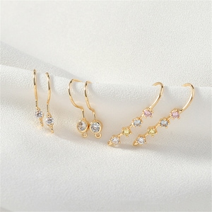18K Gold Plated CZ Round Zircon Earring Hooks, Gold Tone Bar Earring Hooks with Loop, Earrings Hook, Earring Wire, Ear Wire Hook