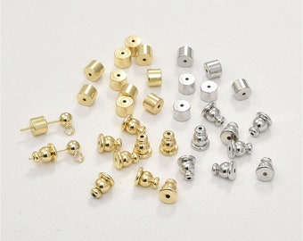 14K Gold Plated Earring Clutch, Gold Tone Bullet Ear Nuts, Earring Back Stopper, Cylinder Ear Stopper, Ear Nuts, Earring Components