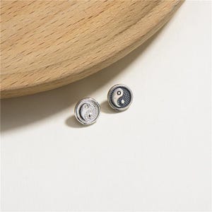 Sterling Silber Taichi Runde Knopf Perlen, Yin Yang Symbol Perle, Fengshui Knopf, Armband Spacer, Sortiment Perle, Knopf Verschluss Perle