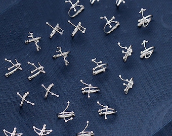 Sterling Silver CZ Zodiac Ear Cuff, 925 Silver Constellation Ear Cuff No Piercing Earrings, Silver Wrap Earring, Astrology Star Sign Zodiac