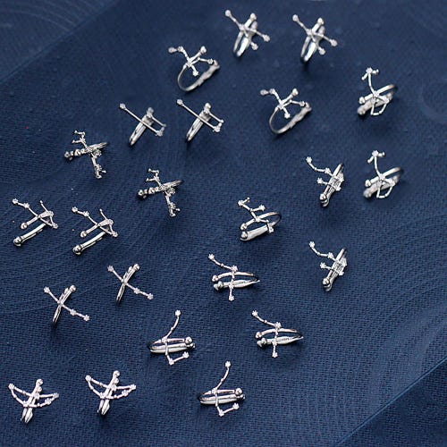 Orecchino a clip zodiacale in argento sterling con zirconi cubici, orecchino a clip senza piercing in argento 925 con costellazione, orecchino avvolgente in argento, segno zodiacale astrologico