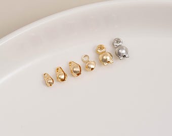 14K Gold Plated Crimp Cover End, Gold Ball Chain Closures, Crimp Cover Beads, End Tip Cover, Knot Tip Cover End With Ring