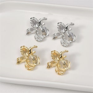 14K Gold Plated Flower Petal Earring Post with Loop, Floral Ear Post, Blossom Ear Stud, Ear Clip, Women Post Earrings, Earring Component