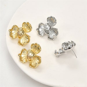 14K Gold Plated Flower Petal Earring Post, Floral Ear Post, Blossom Ear Stud, Minimalist Ear Post, Women Post Earrings, Earring Component