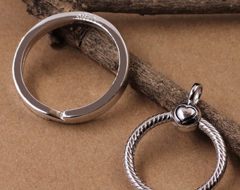 Sterling Silver Split Ring, s925 Silver Key Ring For Jewelry Making Supplies, Split Rings, Heart Keychain Rings, Twist Heart Drop Pendant