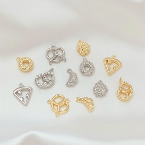 4pcs 14K Gold Plated Croissant Charm Pendant, Donut Charm, Waffles Charm, Cheese Charm, Dessert Gift Box Charm, Bread Charm, Food Jewelry