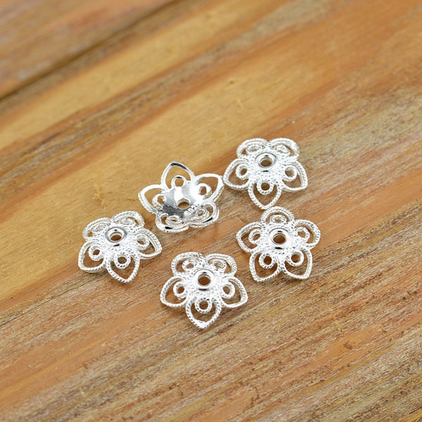 Sterling Silver Bead Caps, s925 Silver Beads Cap For Jewelry Making Supplies, Bracelet Beads Cap,  Flower Bead Caps 11mm
