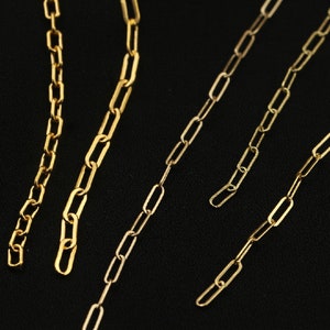 14K Gold Filled Paper Clip Chain, Gold Filled Rectangle Drawn Cable Chain, Unfinished Hammered Chain Necklace Footage 3.28 Feet(1 meter)