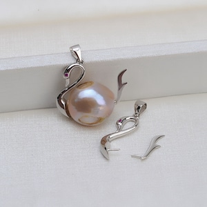 Sterling Silver Pendant Setting, Silver Swan Pendant Setting For Jewelry Making Supplies, Half Drilled Pearl Mounts, Peg&Cup, Beads Cap Bail