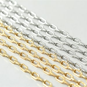 18K Gold Plated Paperclip Pearl Chain, Gold Tone Paper Clip Chain For Jewelry Making, Rectangle Cable Chain, Unfinished Chain Necklace
