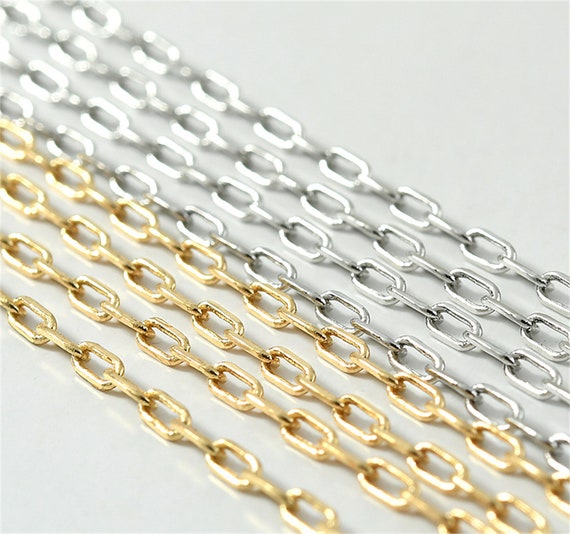 18K Gold Plated Paperclip Pearl Chain, Gold Tone Paper Clip Chain For Jewelry Making, Rectangle Cable Chain, Unfinished Chain Necklace