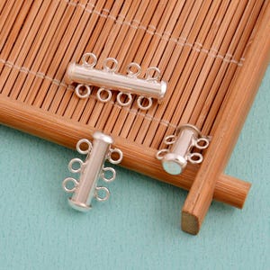 2pcs Sterling Silver Layered Detangler Clasp, Tube Clasp, Pearl Necklace Bar clasp, Silver Clasp With 2 3 4 5 6 7 8 Strand, Slide Lock Clasp