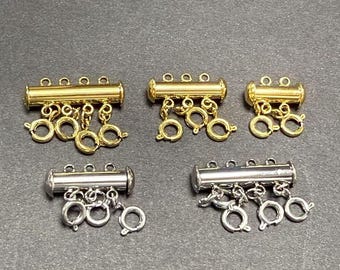 Stainless Steel Vermeil Style Layered Detangler Clasps, Steel Necklace Detangler Clasp For Jewelry Making Supplies, Pearl Necklace Bar clasp