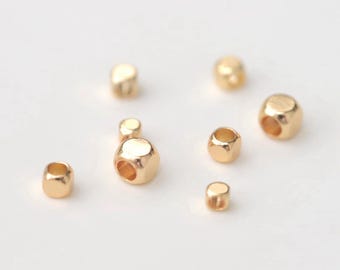 14K Gold Plated Square Beads, Cube Beads, Pony Bead, Cubic Beads, Geometric Bead, Dainty Bead, Necklace Bead, Bracelet Spacer 2.5mm 3mm 4mm