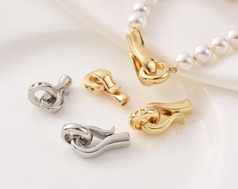 14K Gold Plated Hook and Eye Clasps, Gold Tone Fish Hook Clasps, Hook and Eye Connector, Round Link Connector, Clasp Connector for Necklace