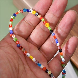 Colorful Glass Flower Beads, Glaze Floral Bead, Flat Flower Bead, Blossom Bead, Loose Beads, Bracelet Bead, Necklace Beads Full Strand 5mm