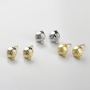 14K Gold Plated Irregular Round Earring Post With Loop, Brass Round Earrings Stud, Gold Tone Ear Stud, Earring Component 12*10mm