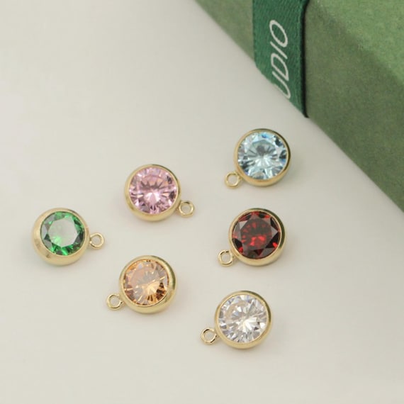 14K Gold Filled CZ Round Birthstone Charm, Gold Filled Round Charm