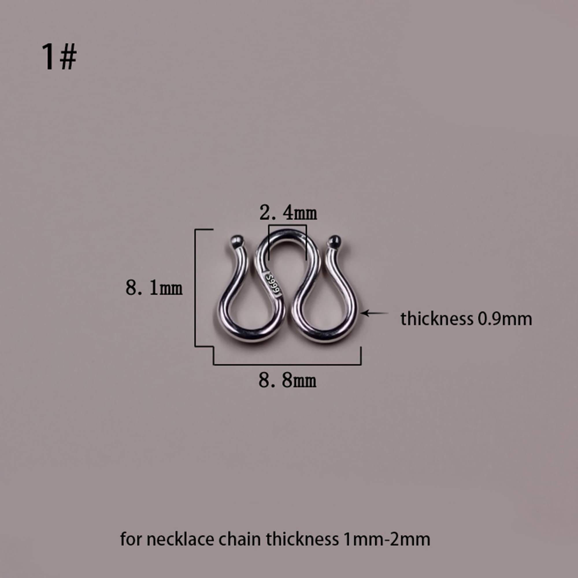 Sterling Silver W Clasps, S999 Silver Hook Clasp for Jewelry