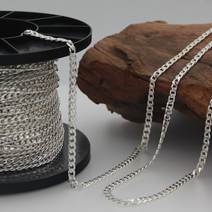 Sterling Silver Curb Chain, s925 Silver Curb Chain For Jewelry Making Supplies, Unfinished Curb  Chain for Necklace Bracelet