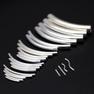 Sterling Silver Beads, Sterling Silver Curve Tube Bead,s925 Silver Noodle Tube Bead,Bracelet Plain Smooth Tube Bead 15/20/25/30/35/40mm