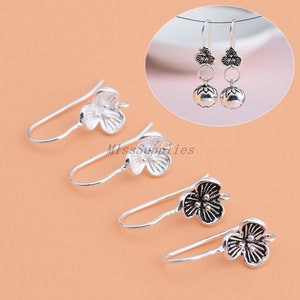 Sterling Silver Earring Hooks, s925 Silver Earring Hooks For Jewelry Making Supplies, Flower Earring Hooks with Loop Open Ring