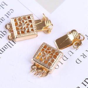 14K Gold Filled Flower Filigree Pearl Clasp, Gold Filled Square Box Clasp,Bracelet Clasp,Necklace Clasp,Pearl Clasp Jewelry Findings 1-3 Row