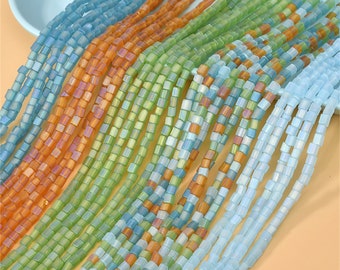 Crystal Glass Matte Square Beads, Multicolored Bead, Jade Glass Bead, Matte Crystal Beads, Bracelet Beads, Necklace Beads Full Strand 4*4mm