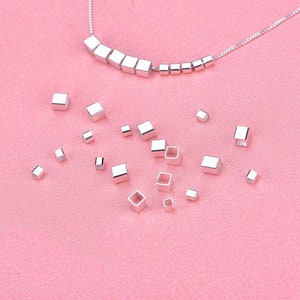 Sterling Silver Cube Beads, Cubic Bead, Geometric Bead, Block Bead, Large Hole Bead, Bracelet Spacer, Tiny Bead, Plain Cube Bead, 2mm 3mm