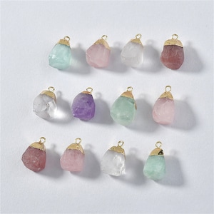 Gold Plated Gemstone Charm, Geometric Bracelet, Stone Necklace, Natural Earring, Handmade Jewelry, Amethyst Charm, Quartz Charm