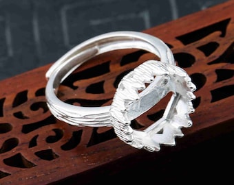 Sterling Silver Crown Ring Setting, s925 Silver Round Bezel Cup Setting, Sterling Silver Ring Blanks, Adjustable Ring Blanks 10.5*10.5mm