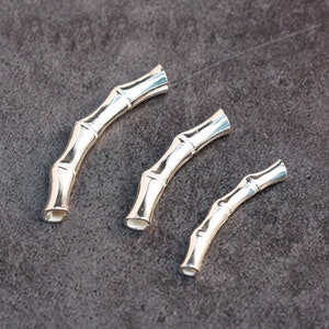 Sterling Silver Bamboo Beads, Curve Tube Bead, Nature Bead, Botanical Bead, Sustainable Bead, Bracelet Spacer, Ethnic Bead, Boho Chic Bead