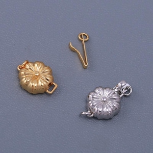 Sterling Silver Flower Pearl Clasps w/ Interlocking Hook, 925 Silver Flower Connector, Side Lock Clasp, Push-in Clasp, Pearl Clasp,Box Clasp