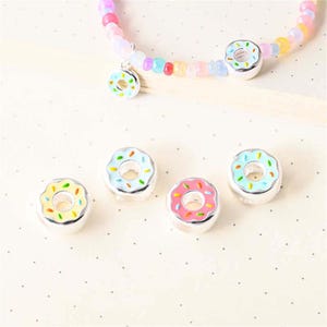 Sterling Silver Cute Donut Beads, s925 Silver Doughnut Beads, Food Bracelet, Desserts Beads, Bread Beads,Round Beads, Charms In Bulk 9.5*5mm