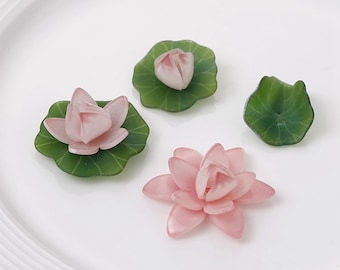 Acrylic Lotus Beads, Flower Bud Bead, Yoga Bead, Meditation Bead, Buddhism Bead, Bracelet Spacer, Nature Bead, Rebirth Bead, Leaf Bead