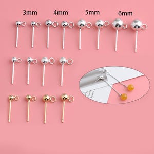 Boucle d'oreille boule en argent sterling avec anneau ouvert, argent s925 pour accessoires de fabrication de bijoux, boucle d'oreille femme, 3 mm 4 mm 5 mm