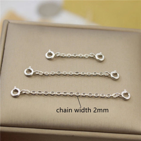 Sterling Silver Cable Chain Extensions with Spring Clasp, 925 Silver Cable Extender Chain, Bracelet Extension Chain, Necklace Chain Extender