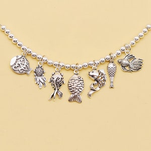 Sterling Silver Koi Fish Charm Pendant, Carp Bracelet, Goldfish Necklace, Ocean Earring, Small Charm, Animals Jewelry, Sea Fish Charm